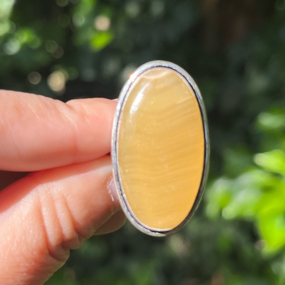 Size 9 925 Silver Plated Yellow Honey Calcite‎ Ring 2402